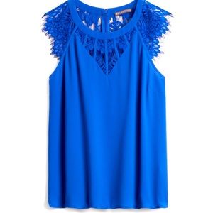 Brixon Ivy Jarred Lace Detail Cap-Sleeve Blouse XL blue New with tags!